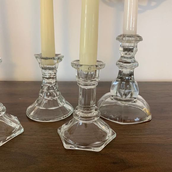 Vintage White Tapered Crystal Candlestick Set Boho - Picture 5 of 8